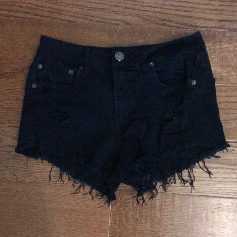American Eagle high waisted black fringe shorts